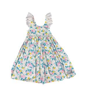 Eleanor Rose Girls Dress 5-6 White Floral Print Lace Strappy A-Line Empire Waist